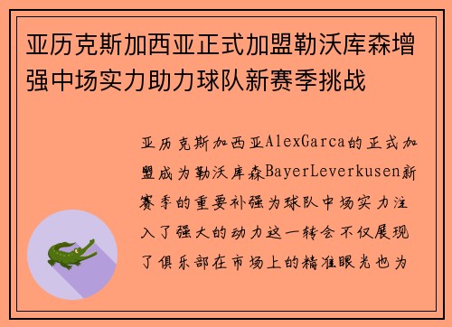 亚历克斯加西亚正式加盟勒沃库森增强中场实力助力球队新赛季挑战
